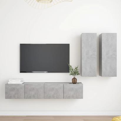 Set de dulapuri TV, 4 piese, gri beton, lemn prelucrat GartenMobel Dekor