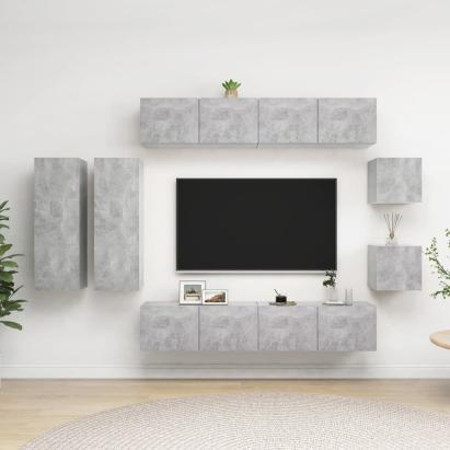 Set de dulapuri TV, 8 piese, gri beton, lemn prelucrat GartenMobel Dekor