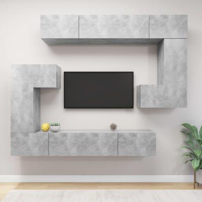 Set dulap TV, 8 piese, gri beton, lemn prelucrat GartenMobel Dekor