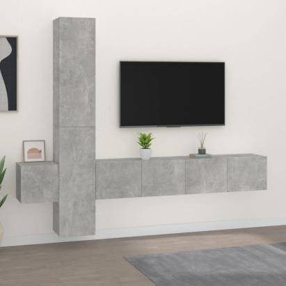 Set dulap TV, 5 piese, gri beton, lemn prelucrat GartenMobel Dekor