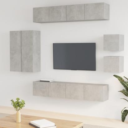 Set dulap TV, 8 piese, gri beton, lemn prelucrat GartenMobel Dekor