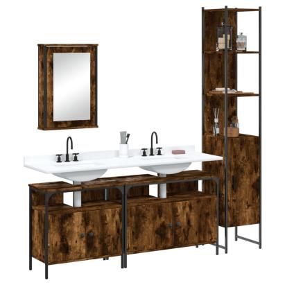 Set mobilier de baie, 4 piese, stejar fumuriu, lemn prelucrat GartenMobel Dekor