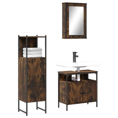 Set mobilier de baie, 3 piese, stejar fumuriu, lemn prelucrat GartenMobel Dekor