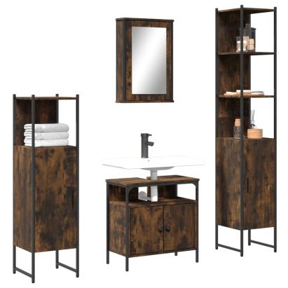 Set mobilier de baie, 4 piese, stejar fumuriu, lemn prelucrat GartenMobel Dekor