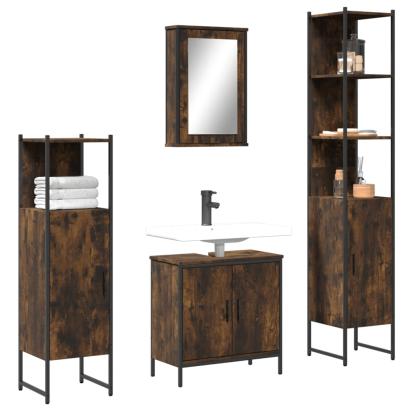 Set mobilier de baie, 4 piese, stejar fumuriu, lemn prelucrat GartenMobel Dekor