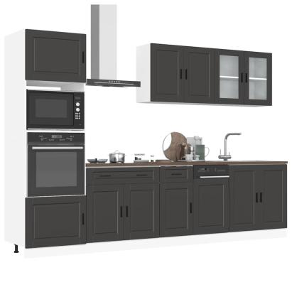 Set dulap de bucătărie 7 piese „Kalmar” lemn negru prelucrat GartenMobel Dekor