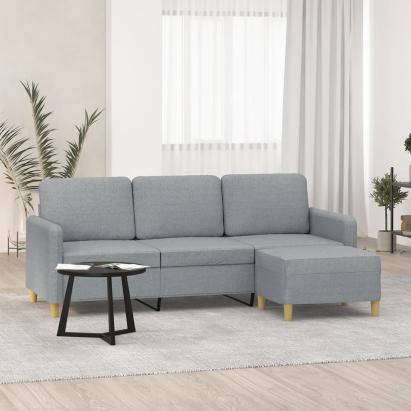 Canapea cu 3 locuri și taburet, gri deschis, 180 cm, textil GartenMobel Dekor