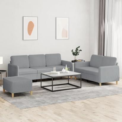 Set de canapele cu perne, 3 piese, gri deschis, textil GartenMobel Dekor