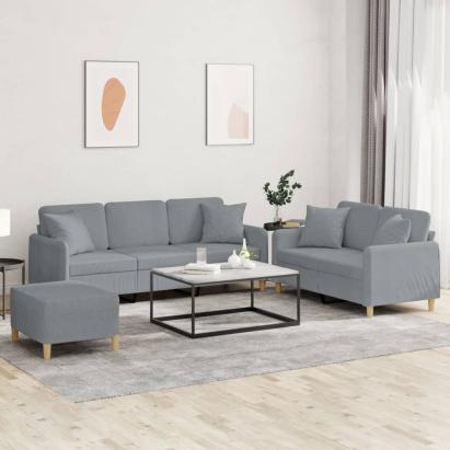 Set de canapele cu perne, 3 piese, gri deschis, textil GartenMobel Dekor