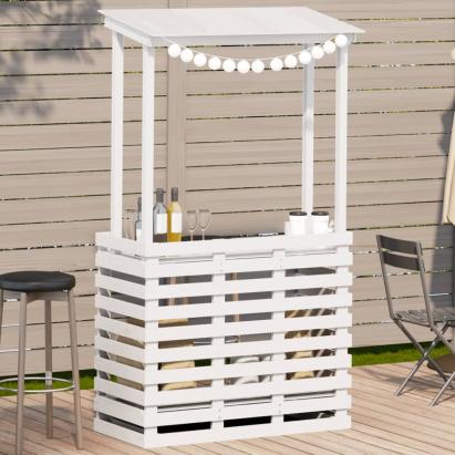Masă bar de exterior cu acoperiș, alb, 112,5x57x195,5 cm, lemn GartenMobel Dekor