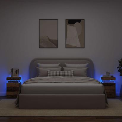 Noptiere, 2 buc cu LED lemn învechit 35x39x55 cm lemn prelucrat GartenMobel Dekor