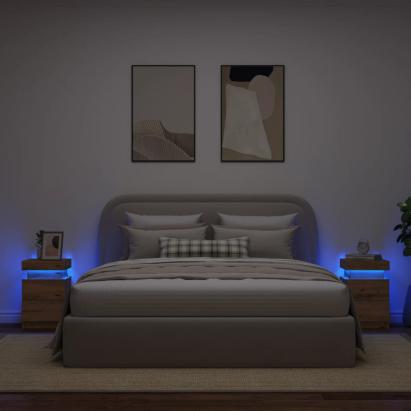 Noptiere 2 buc LED stejar artizanal 35x39x55 cm lemn prelucrat GartenMobel Dekor