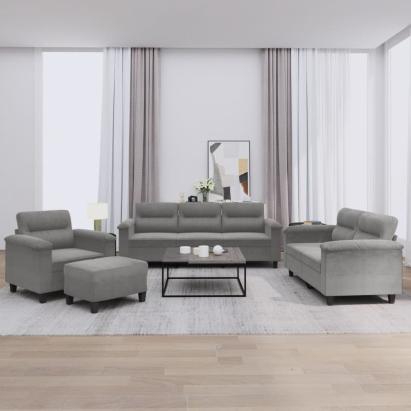 Set de canapele cu perne, 4 piese, gri închis, microfibră GartenMobel Dekor