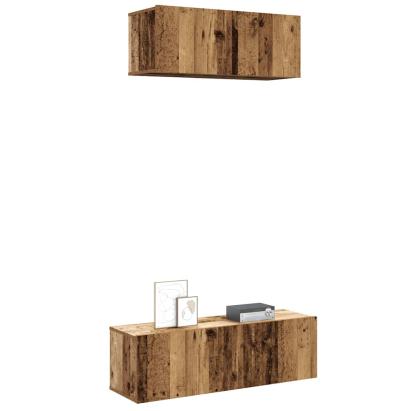 Set dulap TV 2 piese montat pe perete lemn vechi lemn prelucrat GartenMobel Dekor