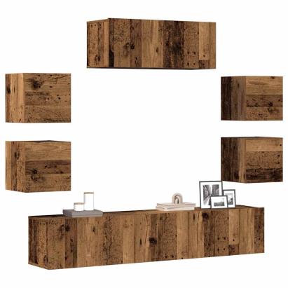 Set dulap TV 7 piese montat pe perete lemn vechi lemn prelucrat GartenMobel Dekor
