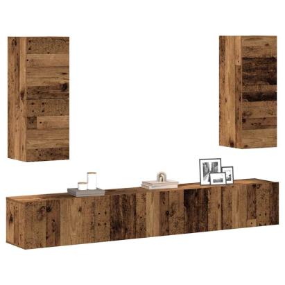 Set dulap TV 4 piese montat pe perete lemn vechi lemn prelucrat GartenMobel Dekor