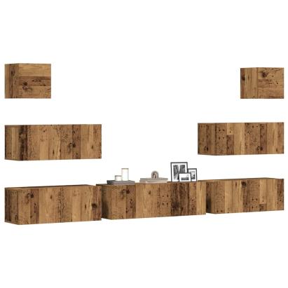 Set dulap TV 7 piese montat pe perete lemn vechi lemn prelucrat GartenMobel Dekor