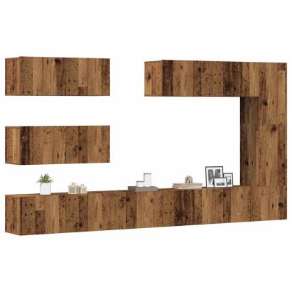 Set dulap TV 7 piese montat pe perete lemn vechi lemn prelucrat GartenMobel Dekor
