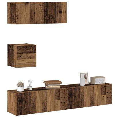 Set dulap TV 4 piese montat pe perete lemn vechi lemn prelucrat GartenMobel Dekor