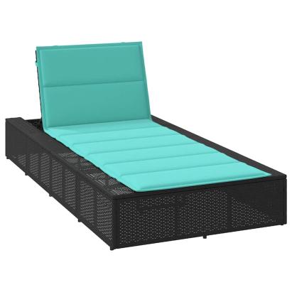 Sezlong cu pernă plutitoare Rattan poli negru GartenMobel Dekor