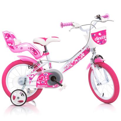 Bicicleta pentru copii Little Hearth DB-144RN-05LH Dino Bikes, 14 inch, alb si roz for Your BabyKids
