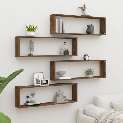 Rafturi de perete cub, 4 buc., stejar fumuriu 100x15x30 cm lemn GartenMobel Dekor