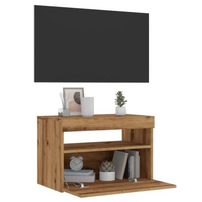 Dulap TV cu LED stejar artizanal 60x35x40 cm lemn prelucrat GartenMobel Dekor