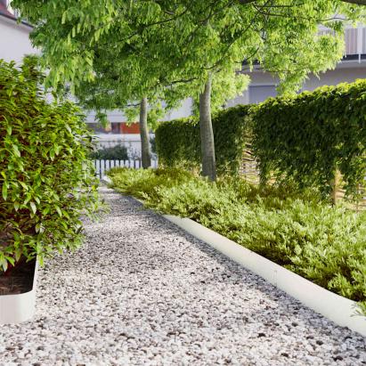Borduri de gazon 10 buc Alb 15x103 cm Oțel laminat la rece GartenMobel Dekor