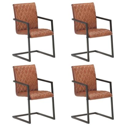 Scaune de bucătărie cantilever, 4 buc., maro, piele naturală   GartenMobel Dekor