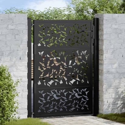 Poarta de gradina neagra 105x130 cm Design cu frunze de otel GartenMobel Dekor