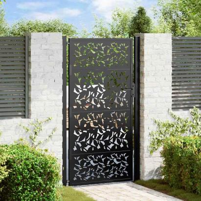 Poarta de gradina neagra 105x180 cm Design cu frunze de otel GartenMobel Dekor