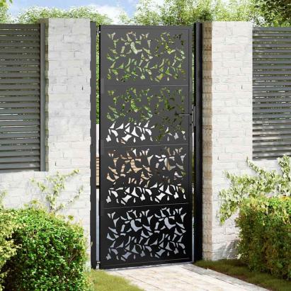 Poarta de gradina neagra 105x205 cm Design cu frunze de otel GartenMobel Dekor