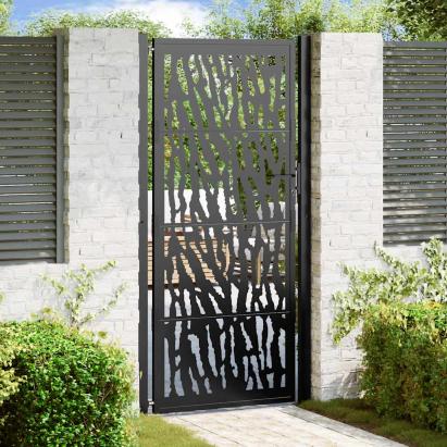 Poartă de grădină neagră 105x205 cm Design cu urme de oțel GartenMobel Dekor