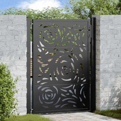 Poarta de gradina neagra 105x130 cm design flacara din otel GartenMobel Dekor