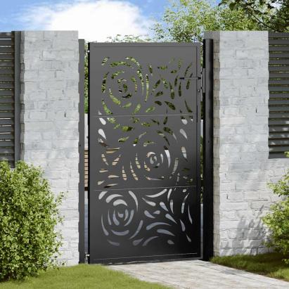 Poarta de gradina neagra 105x155 cm design flacara din otel GartenMobel Dekor