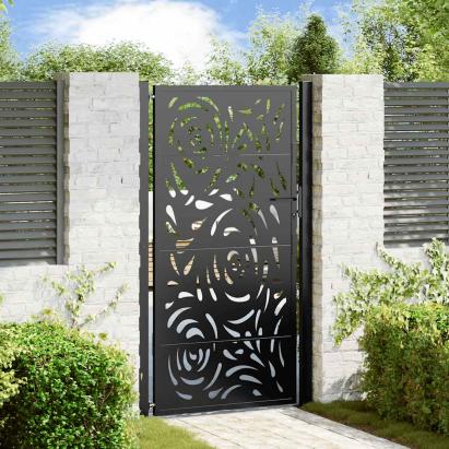 Poarta de gradina neagra 105x180 cm design flacara din otel GartenMobel Dekor