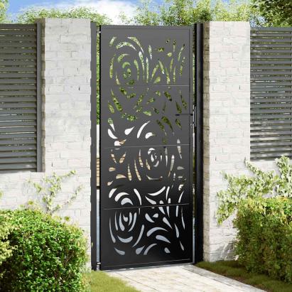 Poarta de gradina neagra 105x205 cm design flacara din otel GartenMobel Dekor