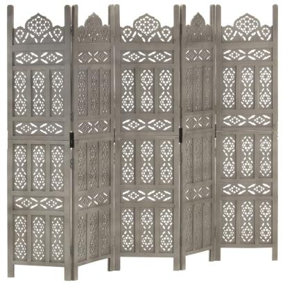 Paravan cameră sculptat manual 5 panouri gri 200x165 cm mango GartenMobel Dekor