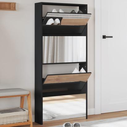 Pantofar cu oglindă, 4 niveluri, negru, 63x17x134 cm GartenMobel Dekor
