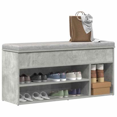 Bancheta pantofar, gri beton, 102x30,5x45 cm, lemn prelucrat GartenMobel Dekor