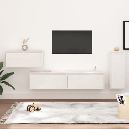 Comode TV, 4 buc., alb, lemn masiv de pin GartenMobel Dekor