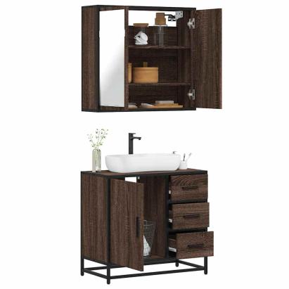 Set mobilier de baie, 2 piese, stejar maro, lemn prelucrat GartenMobel Dekor