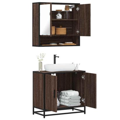 Set mobilier de baie, 2 piese, stejar maro, lemn prelucrat GartenMobel Dekor
