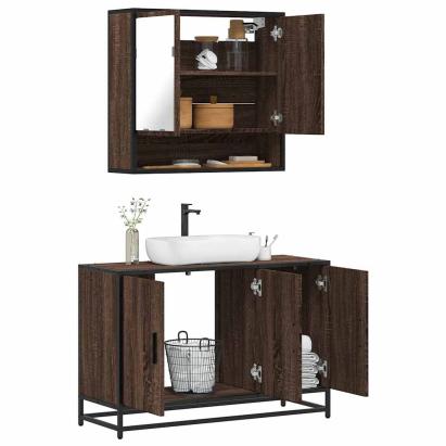 Set mobilier de baie, 2 piese, stejar maro, lemn prelucrat GartenMobel Dekor