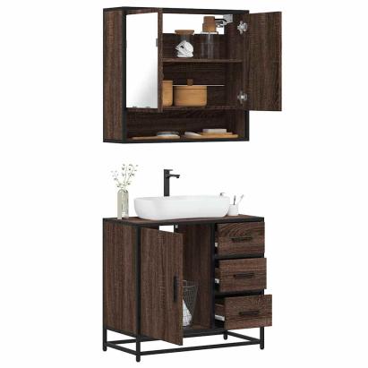 Set mobilier de baie, 2 piese, stejar maro, lemn prelucrat GartenMobel Dekor