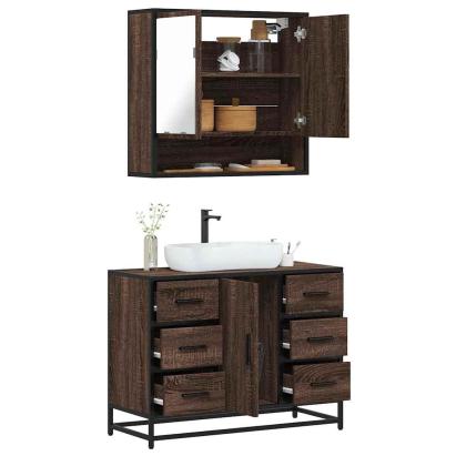 Set mobilier de baie, 2 piese, stejar maro, lemn prelucrat GartenMobel Dekor