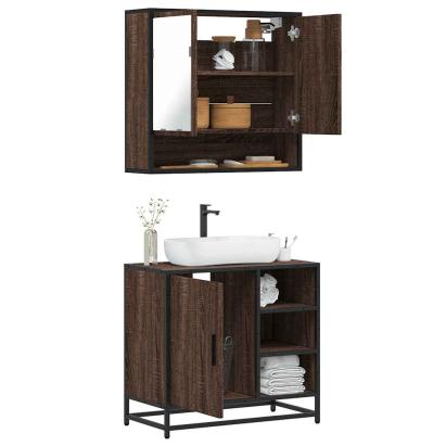 Set mobilier de baie, 2 piese, stejar maro, lemn prelucrat GartenMobel Dekor