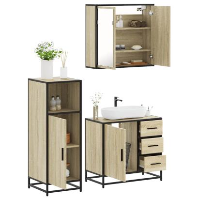 Set mobilier de baie, 3 piese, stejar sonoma, lemn prelucrat GartenMobel Dekor