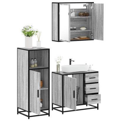 Set mobilier de baie, 3 piese, gri sonoma, lemn prelucrat GartenMobel Dekor
