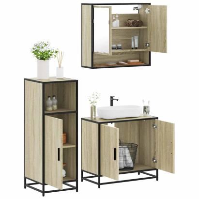 Set mobilier de baie, 3 piese, stejar sonoma, lemn prelucrat GartenMobel Dekor